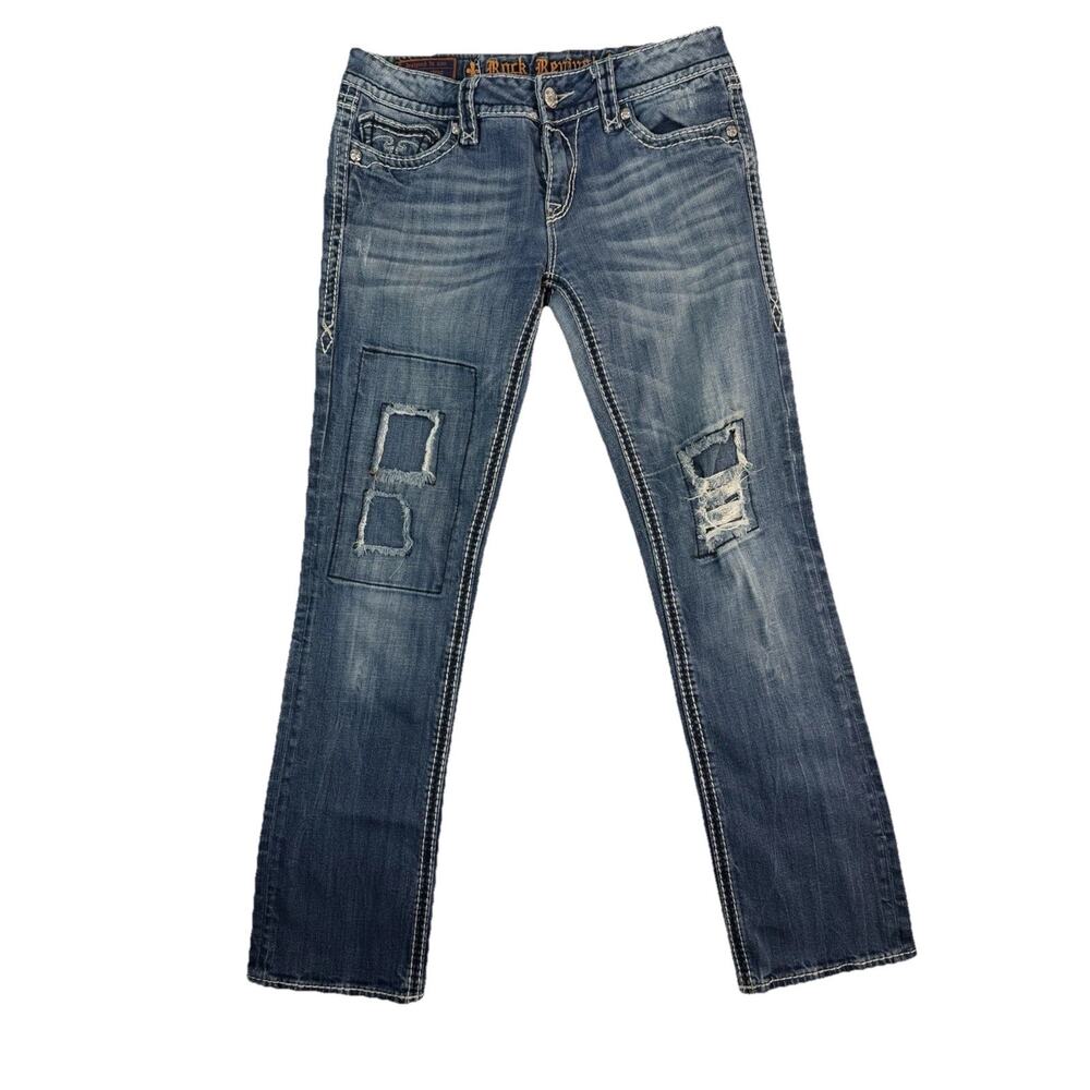 Rock Revival Women's Blake Straight Distressed Medium Wash sz 31